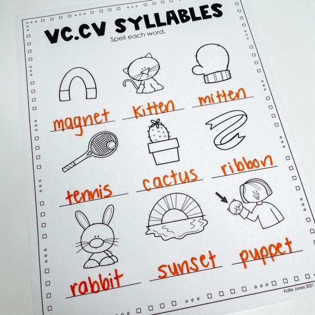 Syllable Division Practice Sheets For Vccv And Vc V Words Tpt Vccv